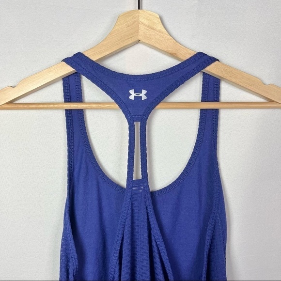 Under Armour UA Racerback Blue Purple Mesh Detail Athletic Tank Top S - Picture 3 of 5